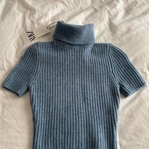 Zara Soft Blue Ribbed Sweater